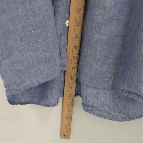J.Jill 100% Linen Pintuck Tunic Top Button Front Roll-Tab Sleeve Blue Love Linen - Picture 14 of 15